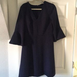 Navy blue Banana Republic dress with bell sleeves.